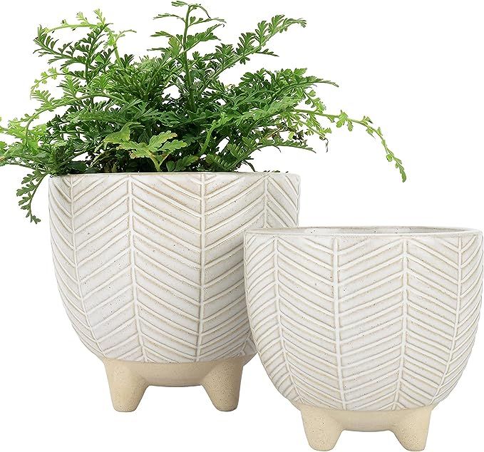 Ceramic Footed Flower Plant Pots - 6.7 + 5.1 Inch Boho Decor Indoor Planters with Drainage, Home ... | Amazon (US)