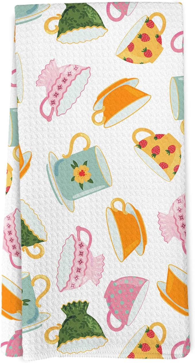 Trendy Colorful Teacups Kitchen Towels, Tea Lovers Gifts Dishcloths Dish Towel for Kitchen, Tea T... | Amazon (US)