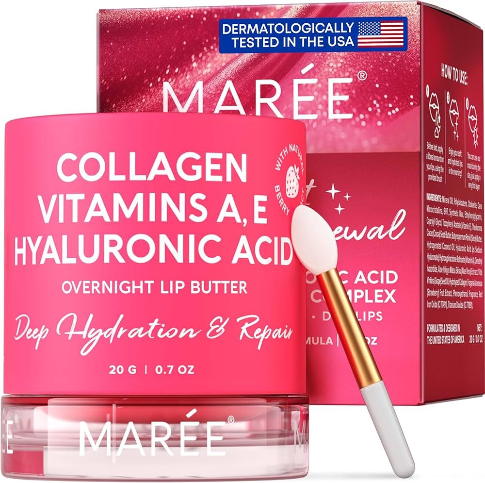 Amazon.com: MAREE Lip Mask with Hyaluronic Acid & Coconut Oil - Overnight Collagen Lip Butter to ... | Amazon (US)