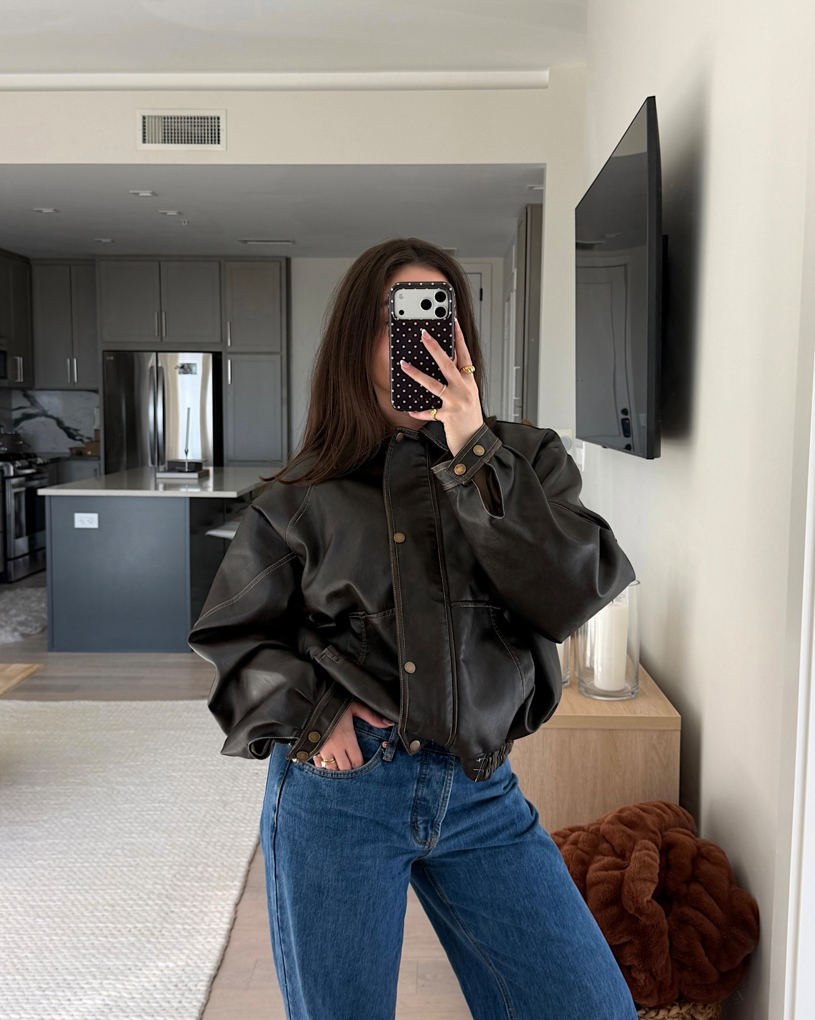 brown faux leather jacket 🤎 

#LTKootd