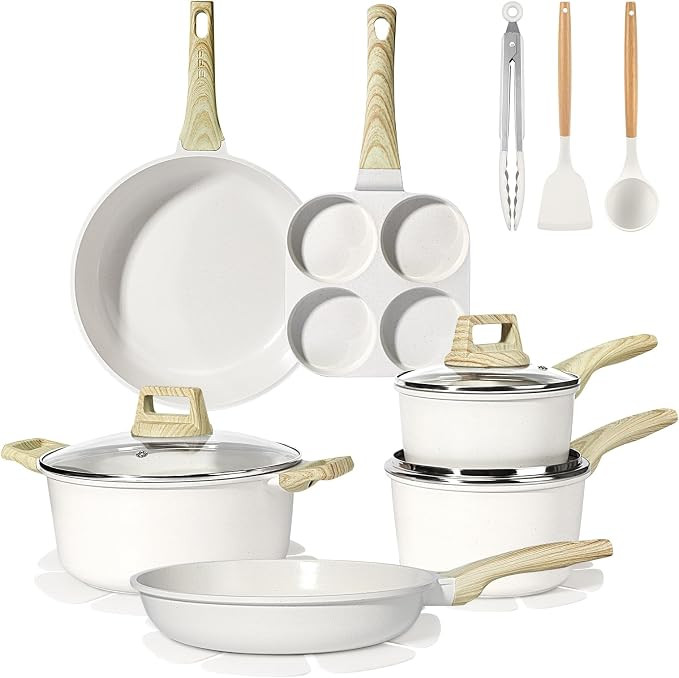 GiPP Ceramic Pots and Pans Set Non Stick - 17 Pcs Nonstick Cookware Set, Non-toxic Healthy Kitche... | Amazon (US)