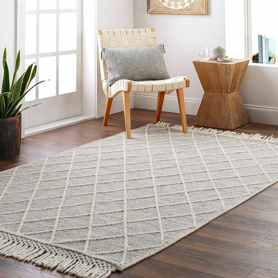 Hauteloom Ezria Wool Living Room, Bedroom Area Rug - Beige, Gray - 9' x 12' | Amazon (US)