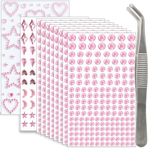 NIACONN 1760 Pcs Pink Hair Jewels Face Gems Stick on, Self Adhesive Glitter Rhinestones Stickers for Women Body Eyes Nails Festival Halloween Makeup & Crafts | Amazon (US)