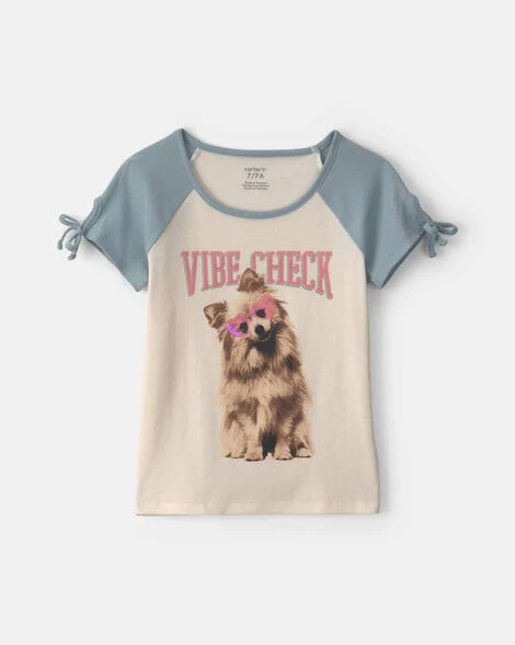 Girls 'Vibe Check' Dog Graphic Tee - Cream/Blue | Carter's | Carter's Inc