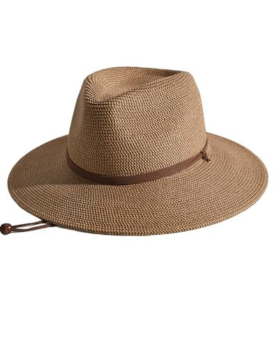 FURTALK Womens Summer Straw Sun Hats Wide Brim Panama Fedora Beach Hat with Wind Lanyard UPF 80+ Coffee Brown | Amazon (US)