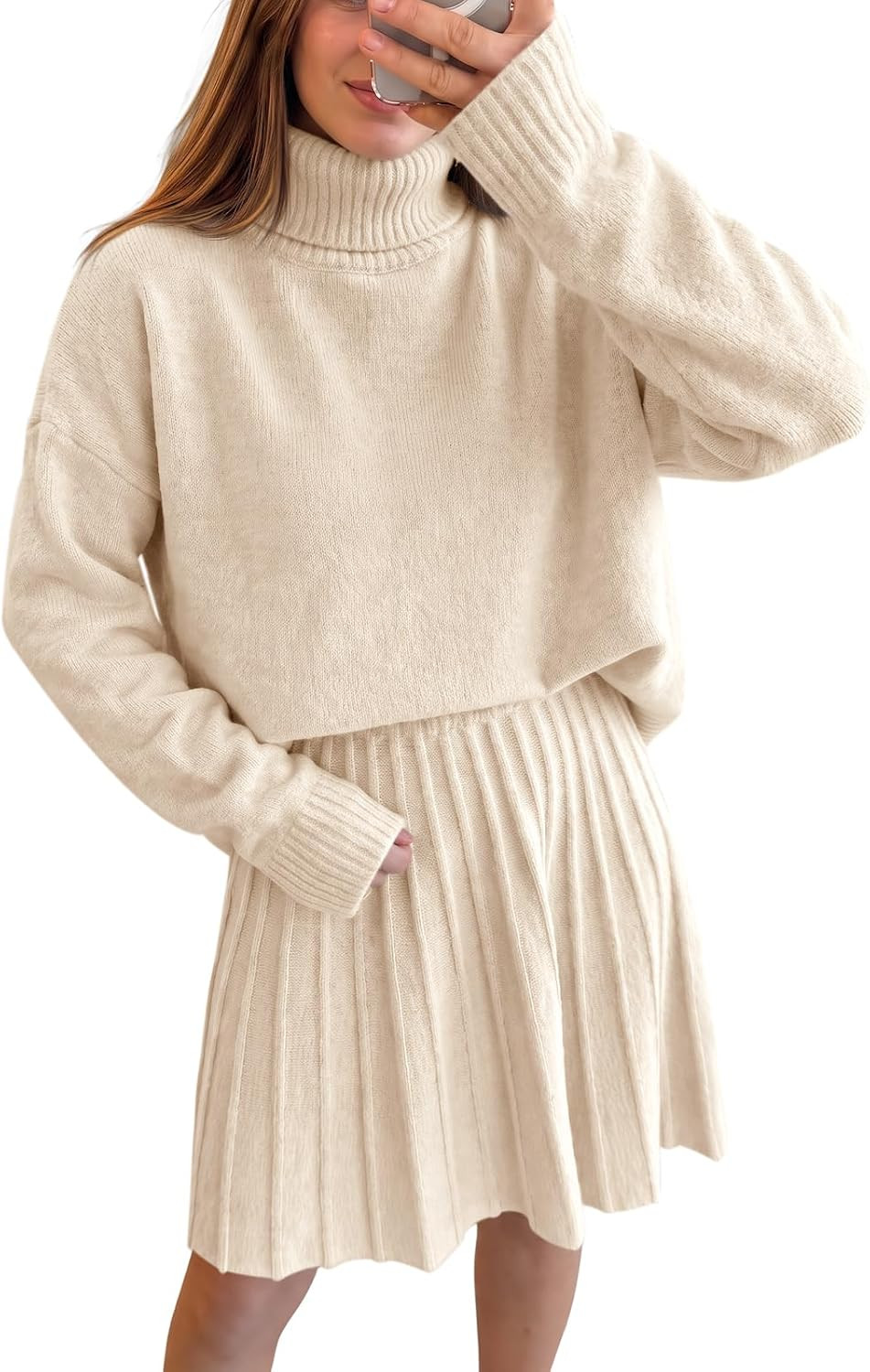 Womens 2 Piece Skirt Sets Fall Knit Sweaters and Mini Skirt Casual Outfits | Amazon (US)