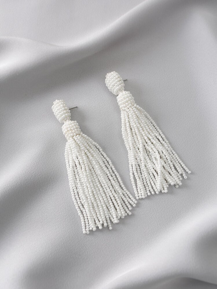 Bead Tassel Drop Earrings | SHEIN