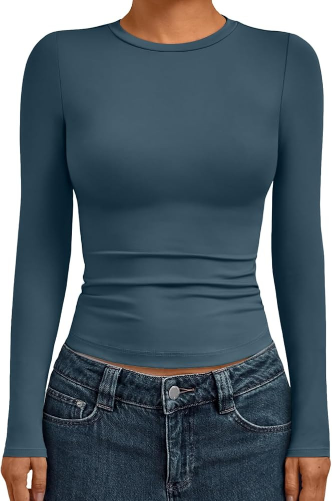 AUTOMET Womens Long Sleeve Shirts Basic Compression Going Out Crop Tops Fall Fashion Y2K Clothes ... | Amazon (US)