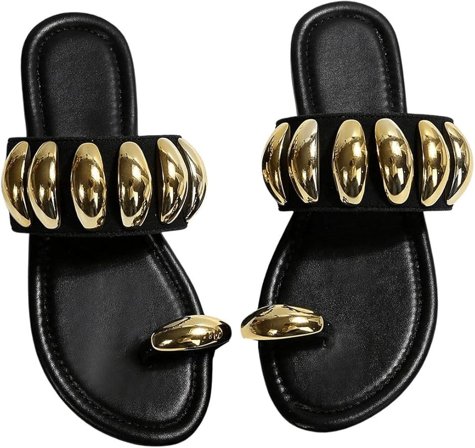 GORGLITTER Women's Gold Metallic Flat Sandals Dressy Open Toe Flip Flops Slides Shoes | Amazon (US)