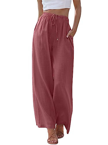 LILLUSORY Women's Linen Summer Palazzo Pants Flowy Wide Leg Beach Pants with Pockets | Amazon (US)