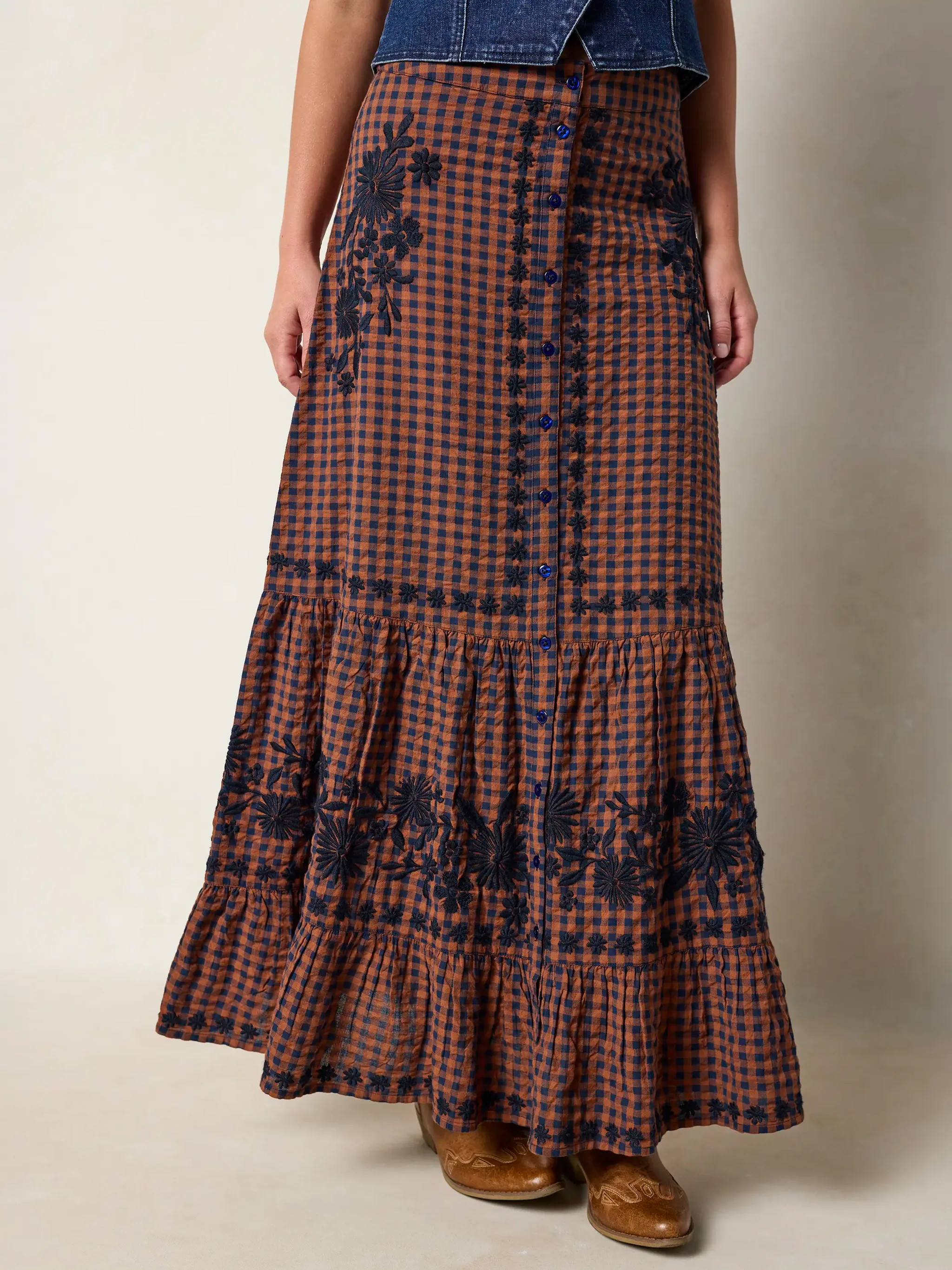 Free Fallin' Embroidered Cotton Maxi Skirt | Natural Life