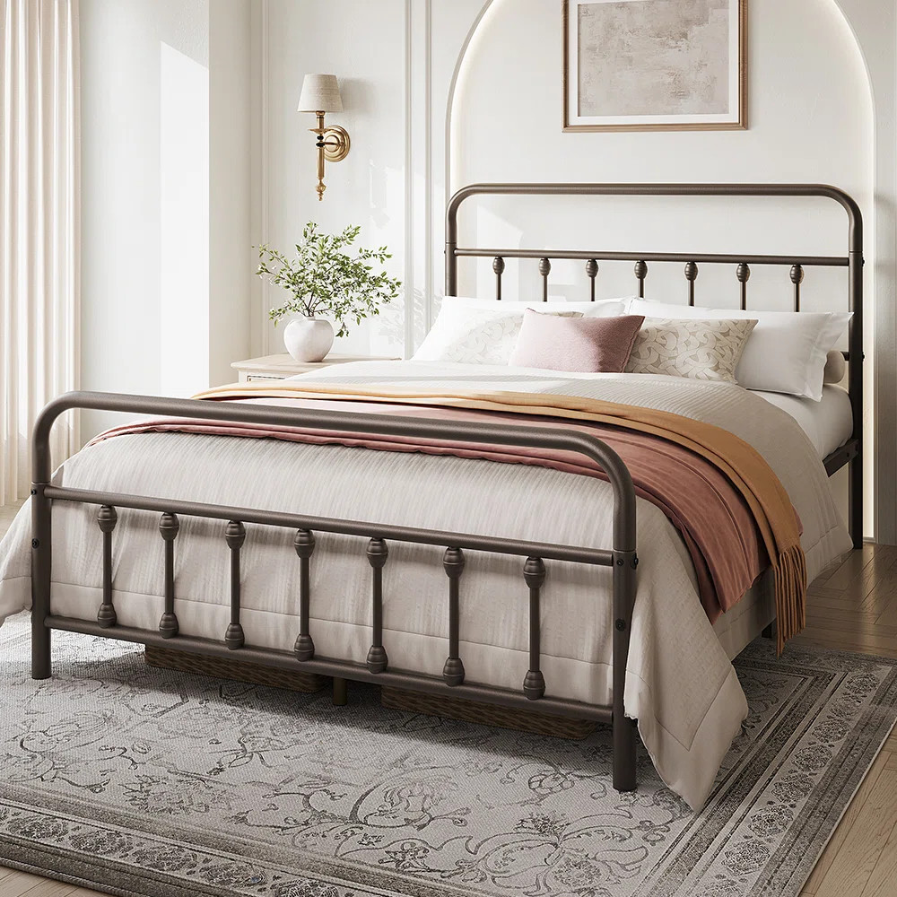 Classic Iron Platform Bed with High Headboard and Footboard | Wayfair North America
