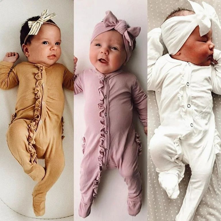 2Pcs Infant Baby Boy Girl Footies Bodysuit Sleepwear Pyjamas Headband Autumn Clothes - Walmart.co... | Walmart (US)
