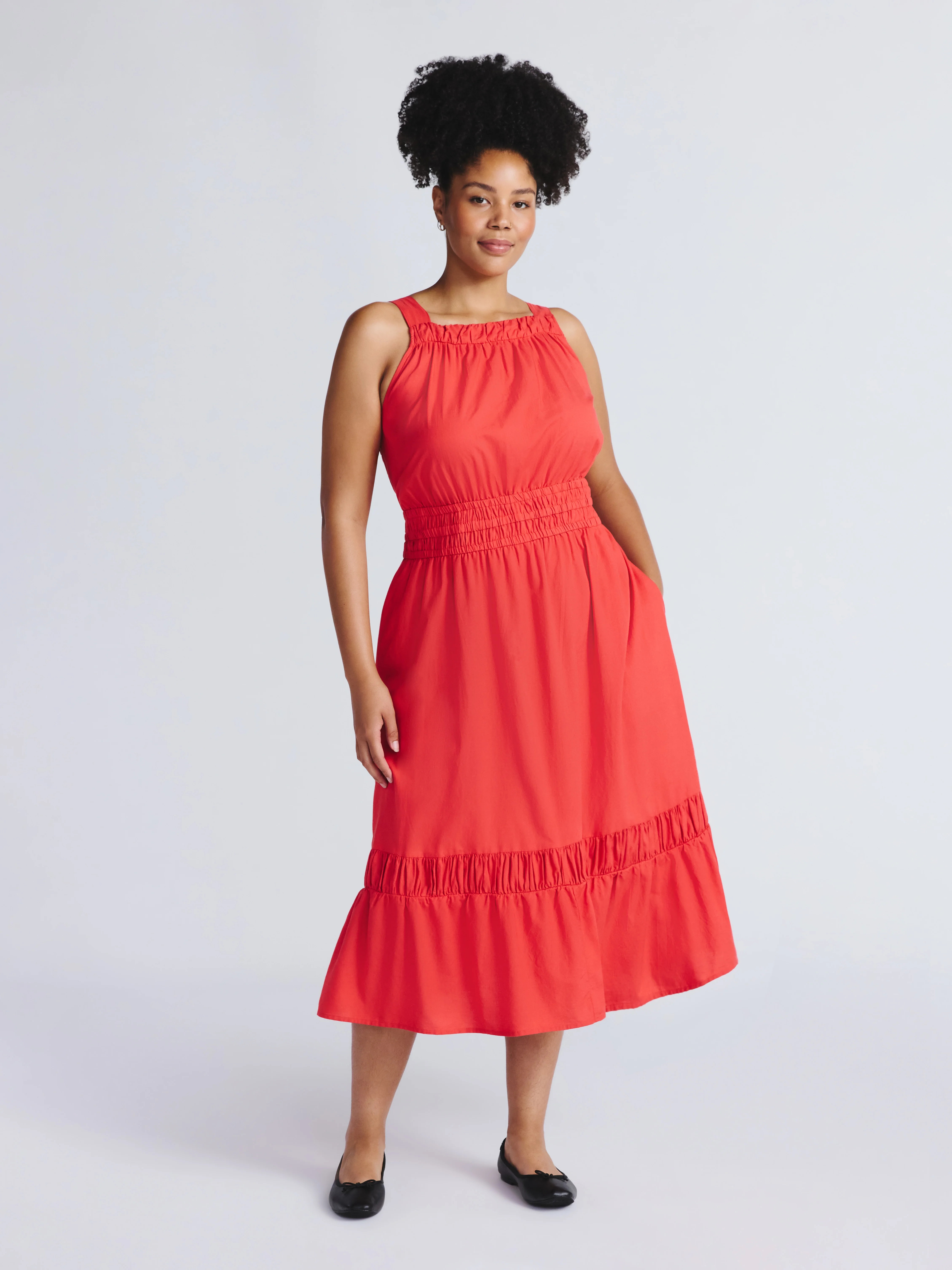 Time and Tru Women's and Women’s Plus Sleeveless Midi Dress, Sizes XS-4X | Walmart (US)
