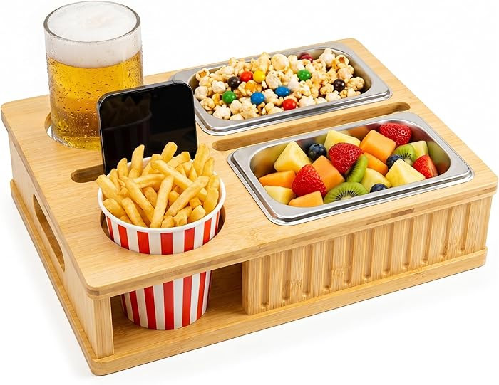 Couch Caddy - Bamboo Couch Console with Anti-Spill Cup Holder & Snack Tray | Sofa Organizer for D... | Amazon (US)
