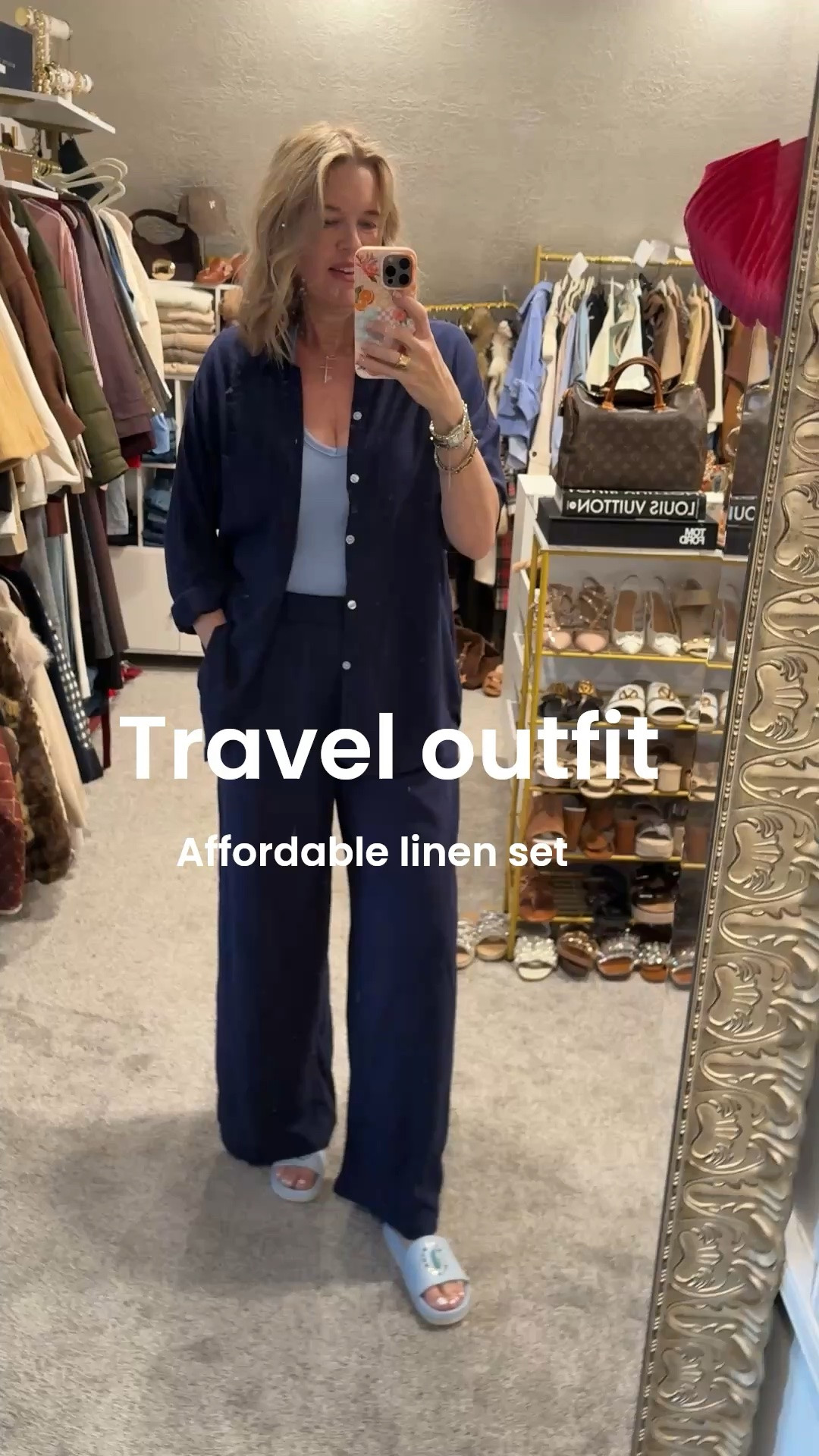Travel Outfit 

Affordable linen set that’s to good to be Amazon! Wearing a med

Fits tts- comes in several colors - light weight- breathable and such great quality.

Amazon find ribbed tank top with built in bra - tts wearing med 

Madison Masion slide sandals 
So comfortable and a splurge 

Large stud earrings 
And my everyday jewelry

#LTKdayinmylife #LTKootd #LTKTravel