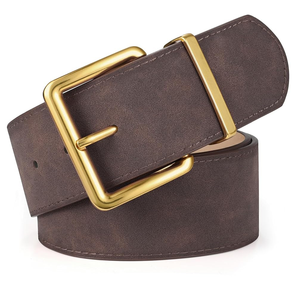 XZQTIVE Women Wide Chunky Belt for Dresses Fashion Thick Suede Belt with Gold Buckle | Amazon (US)
