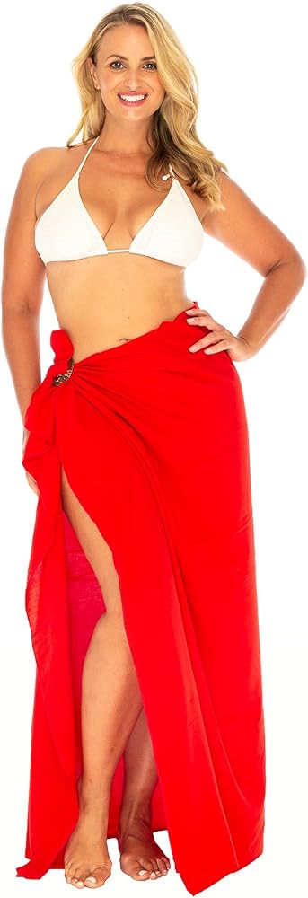Back From Bali Womens Plus Size Sarong Swimsuit Cover Up Solid Beach Wear Bikini Wrap Skirt with ... | Amazon (US)