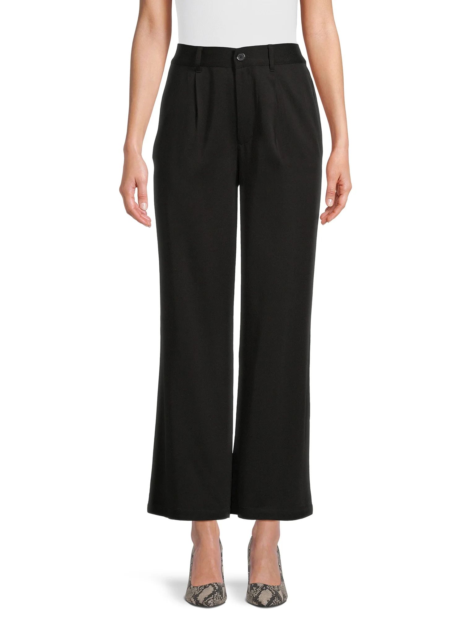 Time and Tru Women's Pleated Wide Leg Pants with Side Slant Pockets, 30" Inseam, Sizes S-3XL | Walmart (US)