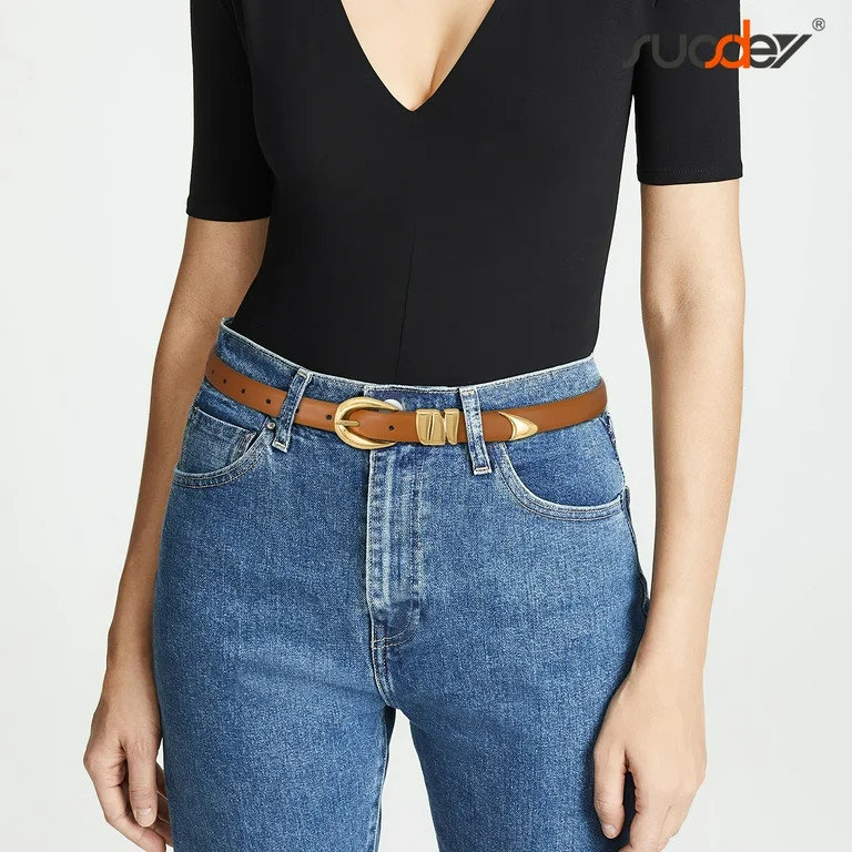 SUOSDEY Plus Size Ladies Leather Belt Women's Skinny Belts for Jeans Dress with Gold Buckle and M... | Walmart (US)