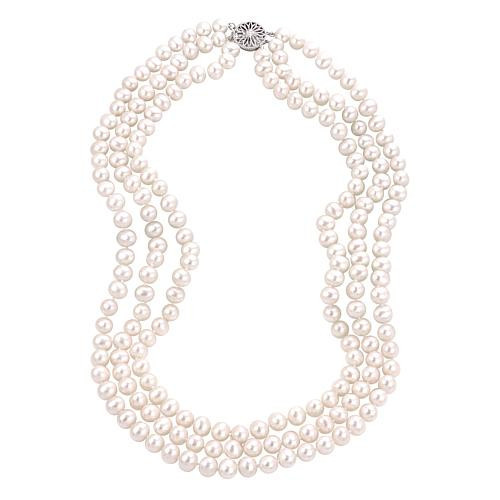 Sterling Silver 6-7mm Cultured Pearl 3-Strand Layered 19"" Necklace | HSN