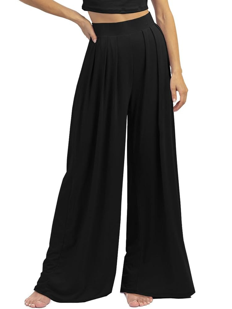Womens Wide Leg Pants Casual Palazzo Flowy Pleated Trouser Woman Elastic High Waisted Loose Fit L... | Amazon (US)