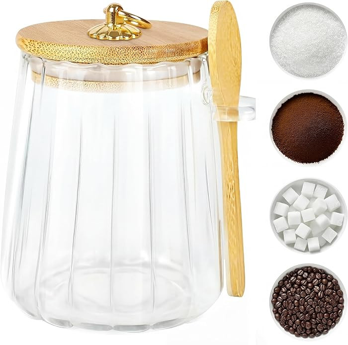 Sugar Jar with Lid and Spoon,24oz Large Glass Spice Jars for Coffee Bar Decor Accessories Food St... | Amazon (US)
