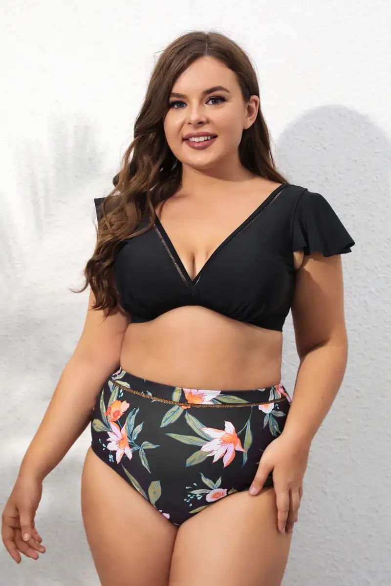 Cap Sleeve Top & High Waist Plus Size Bikini Set | Cupshe US