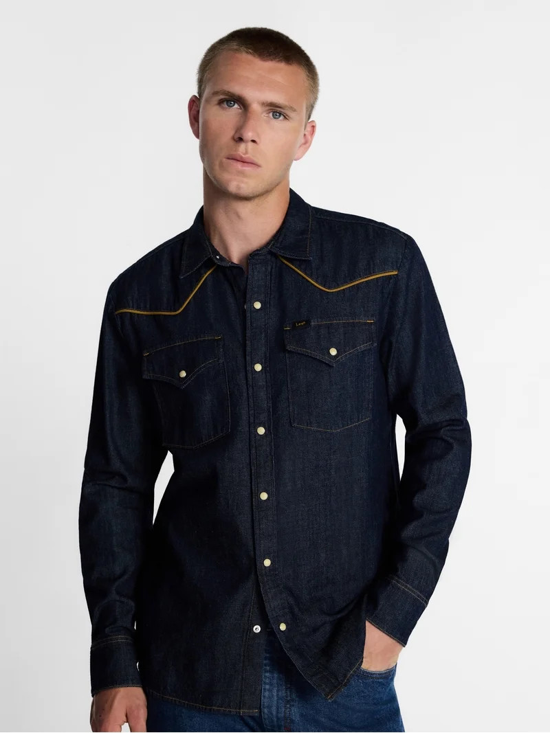 Kacey Lee Men's Western Denim Shirt with Long Sleeves, Sizes S-2XL | Walmart (US)