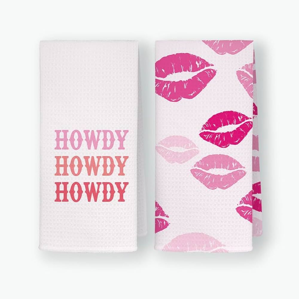 QODUNG Hot Pink Preppy Howdy Lips Kitchen Towels Dishcloths 16x24 Inch,Trendy Preppy Pink Hand Te... | Amazon (US)
