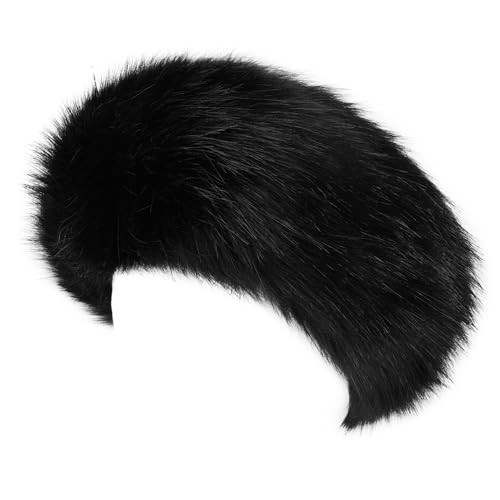 Aiphamy Winter Fluffy Faux Fur Headband Hat Ear Warmer Head Wrap Head Warmer for Women (Black) | Amazon (US)