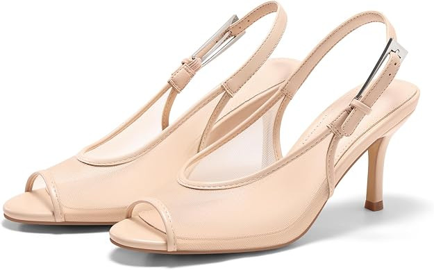 Coutgo Womens Slingback High Heels Open Peep Toe Mesh Sandals Buckle Wedding Party Dress Shoes | Amazon (US)