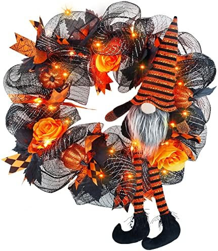 Ridota Halloween Wreath for Front Door, Halloween Gnome Outdoor Lighted Decorative Wreath, Front ... | Amazon (US)