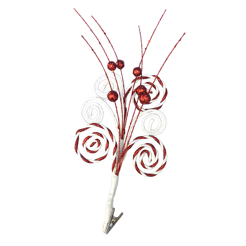 Red & White Peppermint Curly Pick Clip Ornament, 10" | At Home