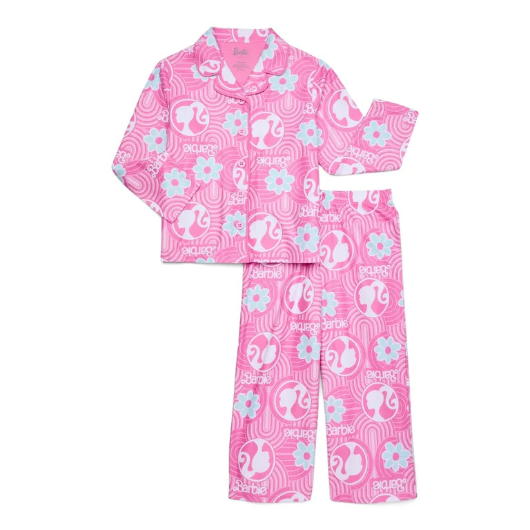 Barbie Girls Long-Sleeve Button-Front Top and Pants Pajama Set, 2-Piece, Sizes 4-16 | Walmart (US)