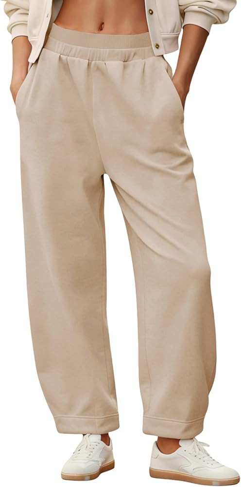 Springrain Womens Barrel Sweatpants High Waisted Wide Leg Pants Casual Cotton Lounge Trousers wit... | Amazon (US)