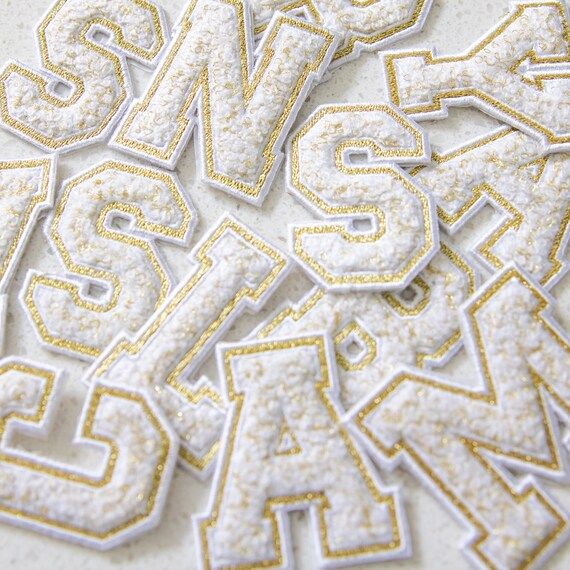 White and Gold Chenille Varsity Letter Patch ONLY Adhesive Backing G-AP01 | Etsy (US)