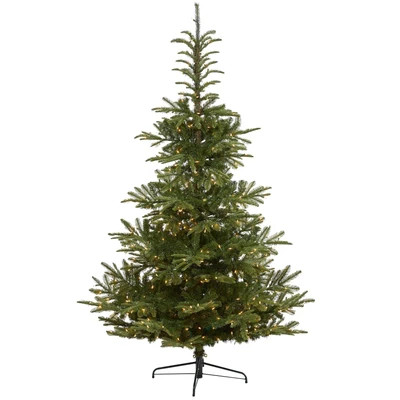 7.5’ Layered Washington Spruce Artificial Christmas Tree with 550 Clear LED Lights and 1325 Bendable Branches | Nearly Natural