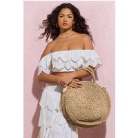 Maho | Beige Round Crochet Handbag | Club L London