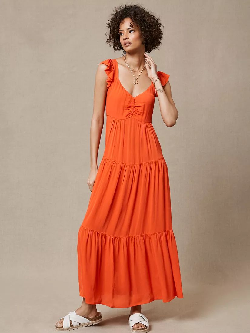 Mint Velvet Ruffle Boho Maxi Dress, Orange | John Lewis (UK)