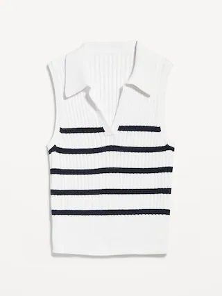 Sleeveless Rib-Knit Striped Cropped Polo for Women | Old Navy (US)
