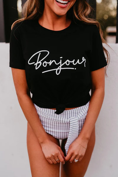 THE BONJOUR TEE IN BLACK | Pink Desert
