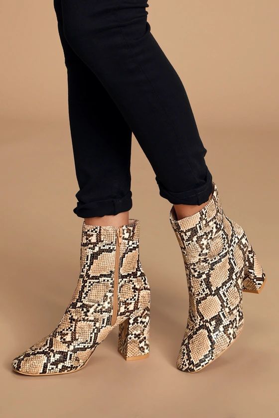 My Generation Tan Snake High Heel Mid-Calf Boots | Lulus (US)