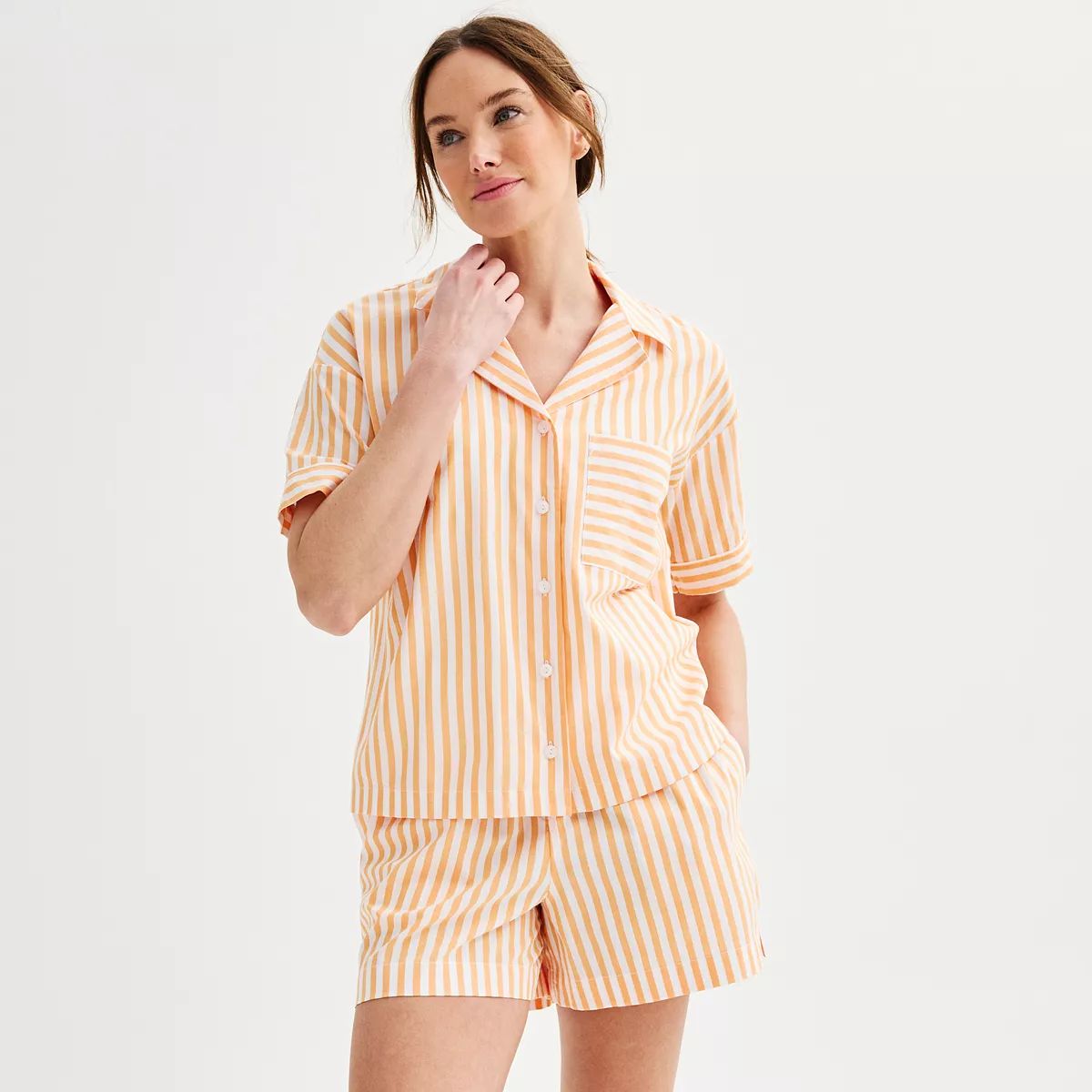 Women's Sonoma Goods For Life® Striped Poplin Notch Collar Short Sleeve Pajama Top | Kohl's