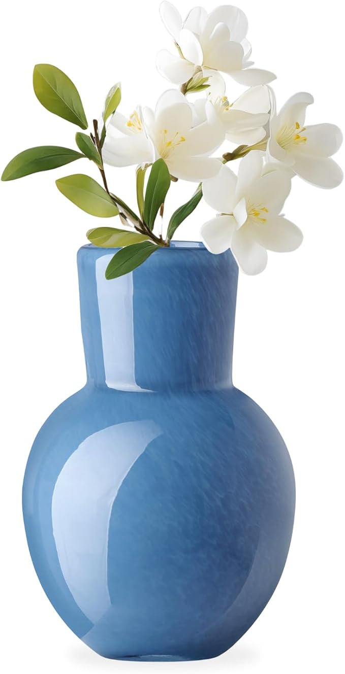 Torre & Tagus 6" Mouth Blown Art Glass Vase for Flowers - Opaque Blue Small Table Vase & Handmade... | Amazon (US)