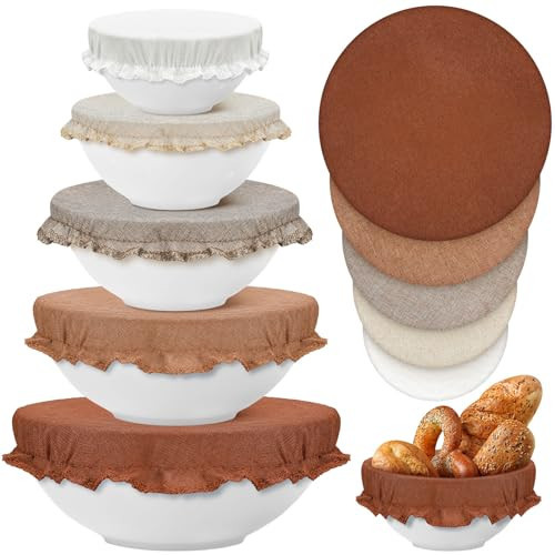 Patelai 10 Pcs Bowl Covers Reusable in 5 Size Stretch Cloth Fabric Elastic Food Storage Bowl Covers Bread Sourdough Lids for Proofing Food Fruits Leftover(Brown,Earth Tone Style) | Amazon (US)