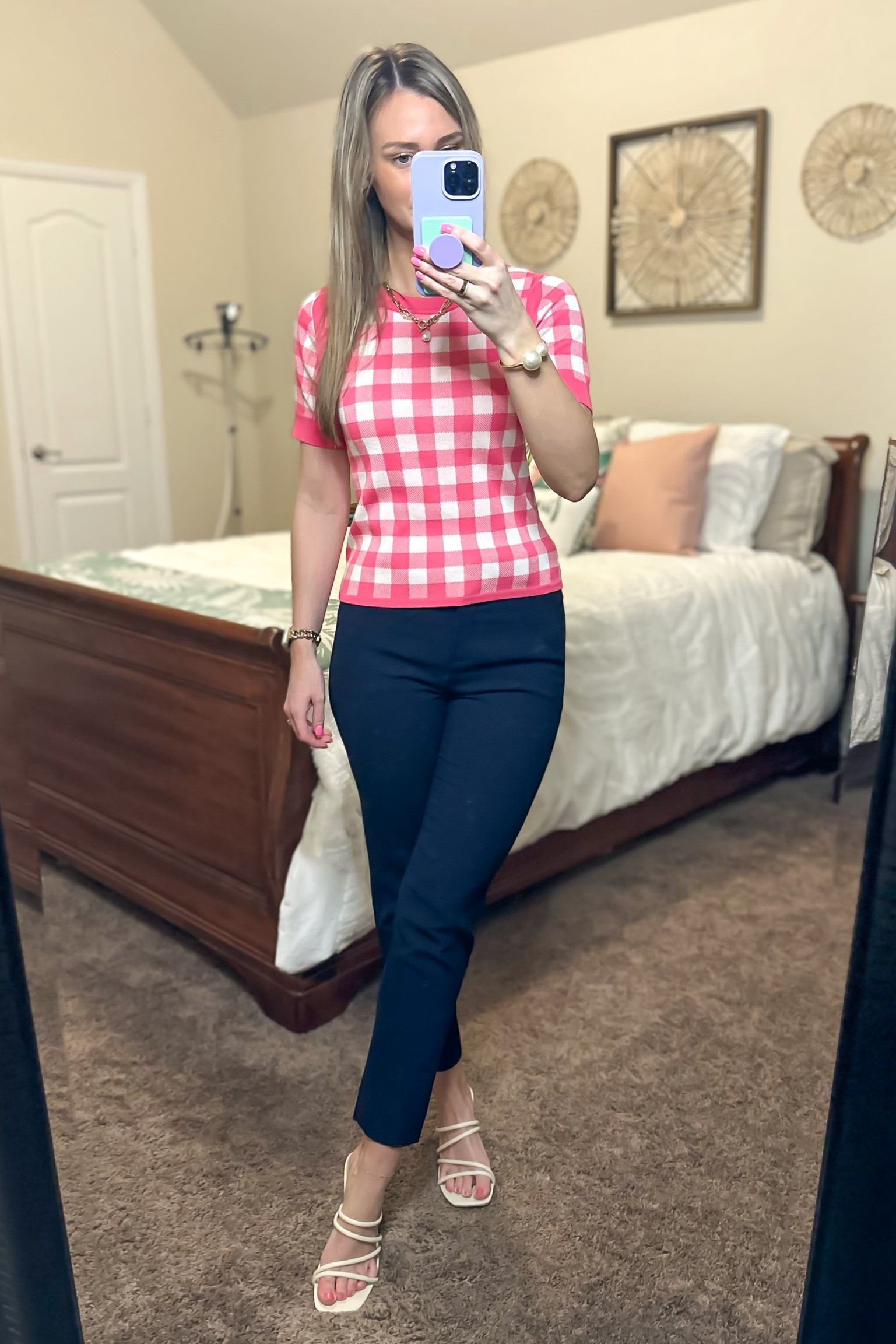 Business casual work ootd 

Corporate wear
Workwear 
Office 
Business casual
Pink in the office 
Spring work wear 
Navy work pants 
White spring heels 
White sandals


#LTKunder100 #LTKworkwear #LTKSeasonal