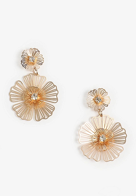 Gold Double Floral Teardrop Earrings | Maurices