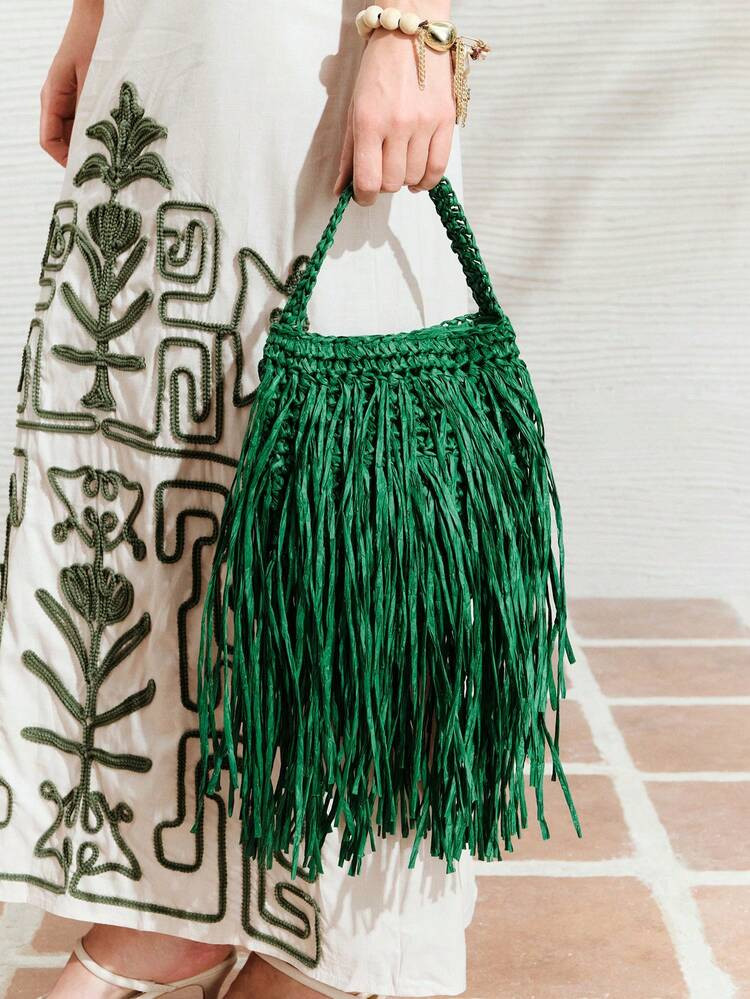 SHECARRY Ladies, Women Top Handle Bags , Fashionable, Simple, Elegant, Versatile, Straw,Tassel,Fo... | SHEIN