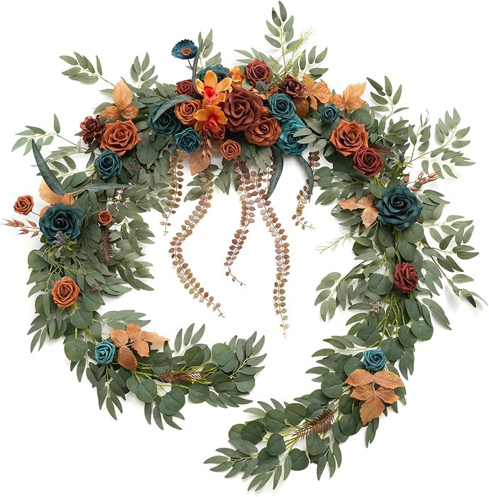 Ling's moment Teal Blue Artificial Flower Garland Fall Wedding Arch 9 FT | Amazon (US)